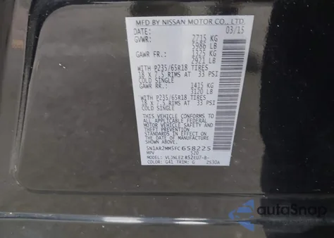 2015 Nissan Pathfinder Platinum/S/Sl/Sv z USA, uszkodzony, nr VIN 5N1AR2MM5FC658225